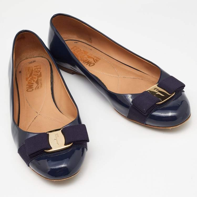 Pre Owned Salvatore Ferragamo Blue Patent Leather Varina Ballet Flats Size 37.5
