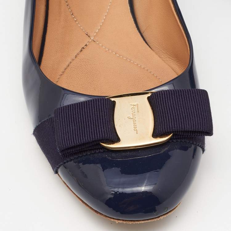 Pre Owned Salvatore Ferragamo Blue Patent Leather Varina Ballet Flats Size 37.5