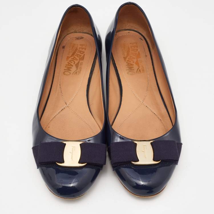 Pre Owned Salvatore Ferragamo Blue Patent Leather Varina Ballet Flats Size 37.5