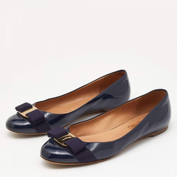 Pre Owned Salvatore Ferragamo Blue Patent Leather Varina Ballet Flats Size 37.5