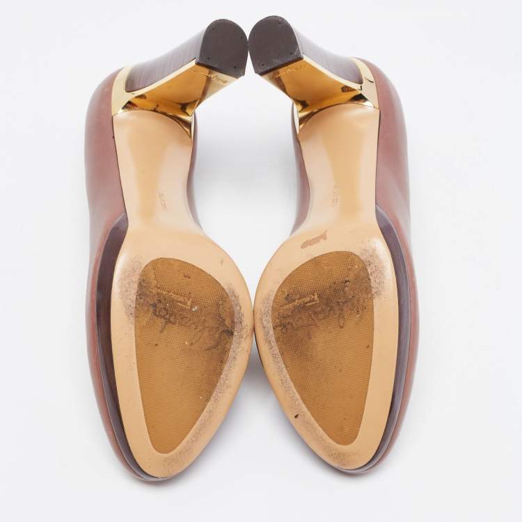 Pre Owned Salvatore Ferragamo Brown Leather Platform Pumps Size 37