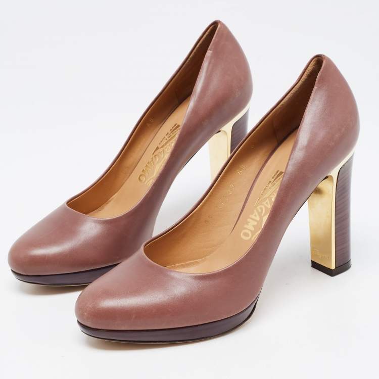 Pre Owned Salvatore Ferragamo Brown Leather Platform Pumps Size 37