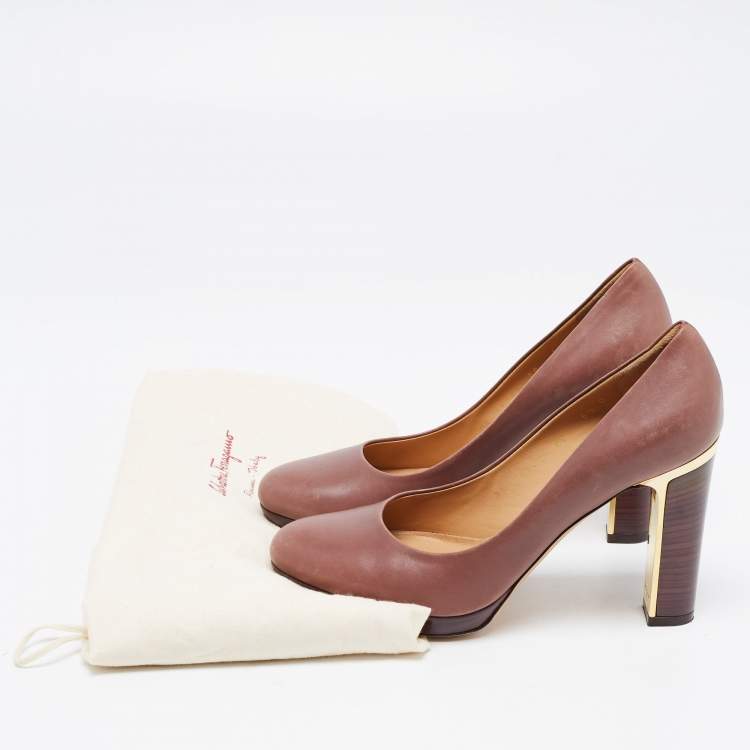 Pre Owned Salvatore Ferragamo Brown Leather Platform Pumps Size 37