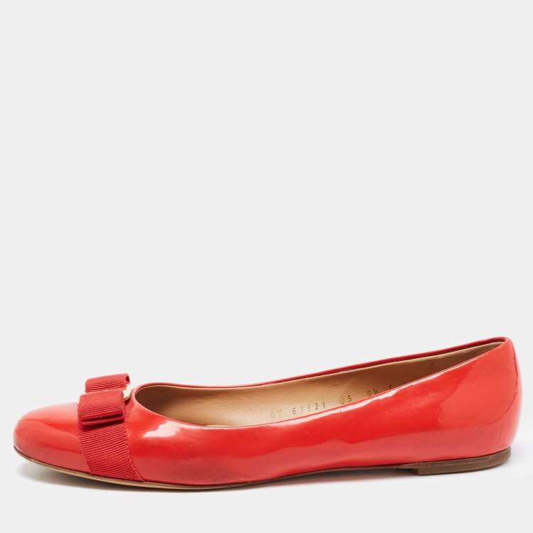 Pre Owned Salvatore Ferragamo Red Patent Leather Varina Ballet Flats Size 40