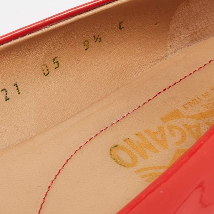 Pre Owned Salvatore Ferragamo Red Patent Leather Varina Ballet Flats Size 40