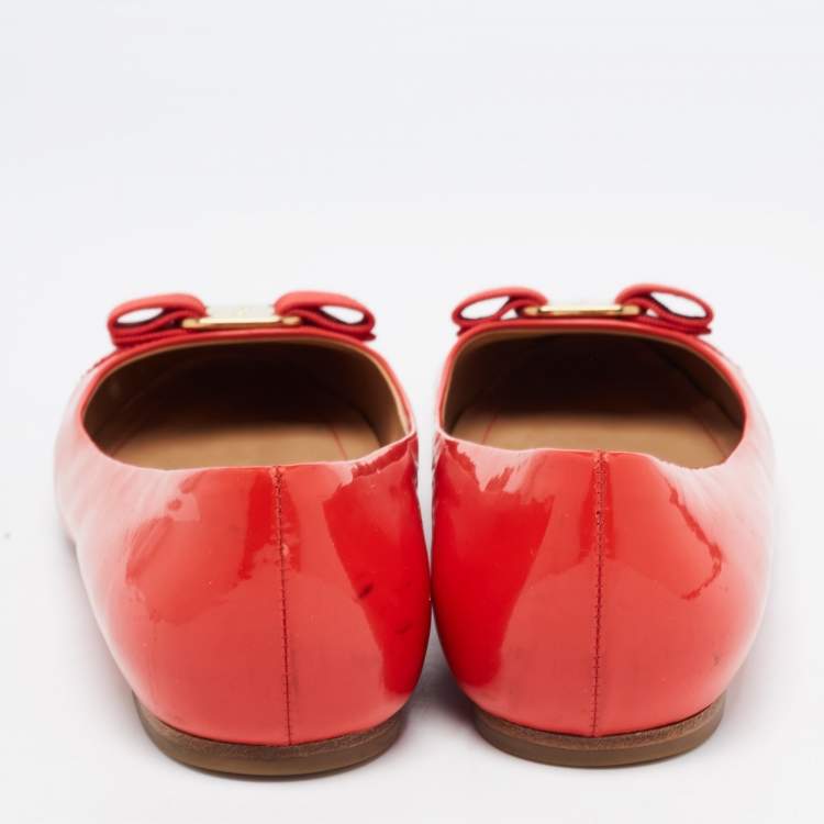 Pre Owned Salvatore Ferragamo Red Patent Leather Varina Ballet Flats Size 40