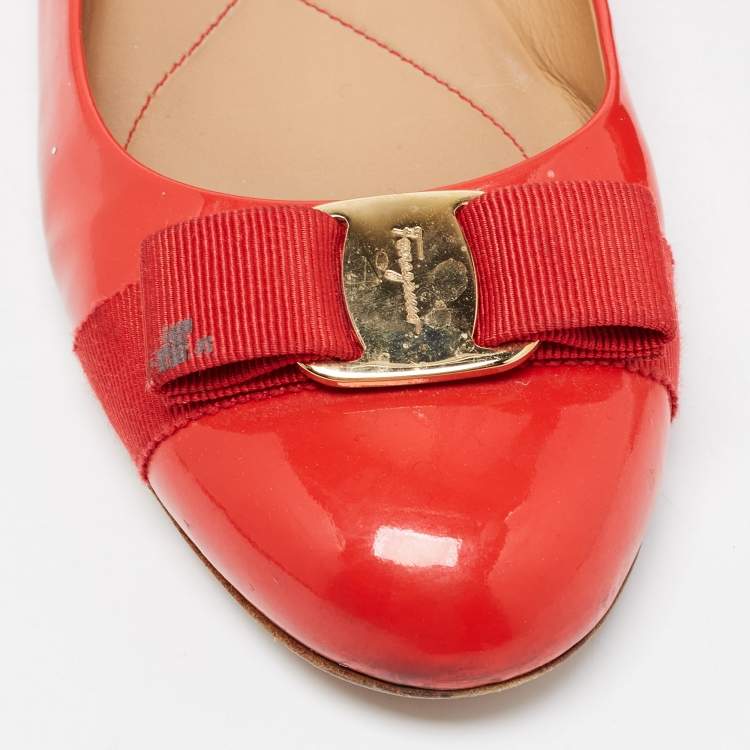 Pre Owned Salvatore Ferragamo Red Patent Leather Varina Ballet Flats Size 40