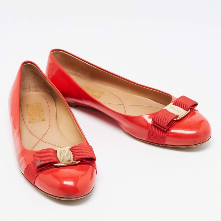Pre Owned Salvatore Ferragamo Red Patent Leather Varina Ballet Flats Size 40
