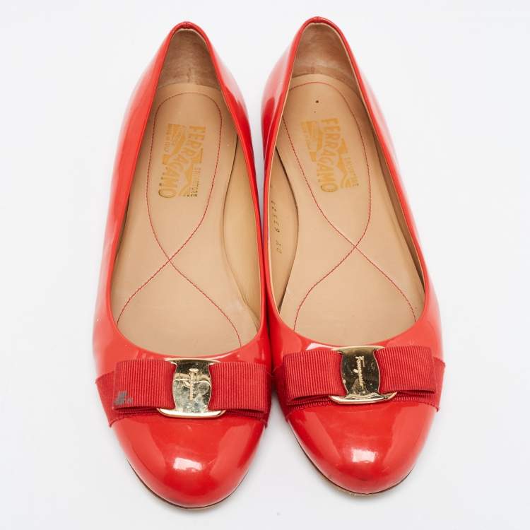 Pre Owned Salvatore Ferragamo Red Patent Leather Varina Ballet Flats Size 40