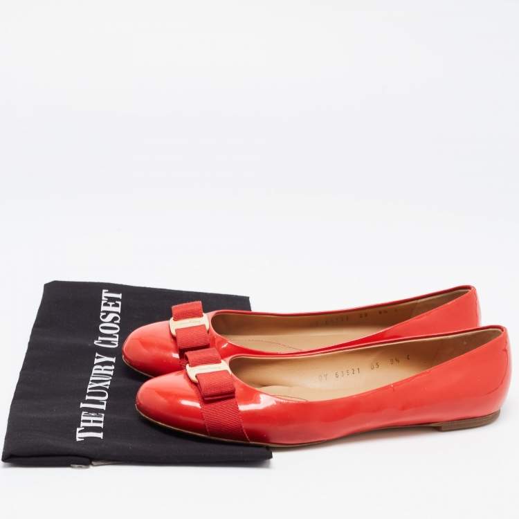 Pre Owned Salvatore Ferragamo Red Patent Leather Varina Ballet Flats Size 40