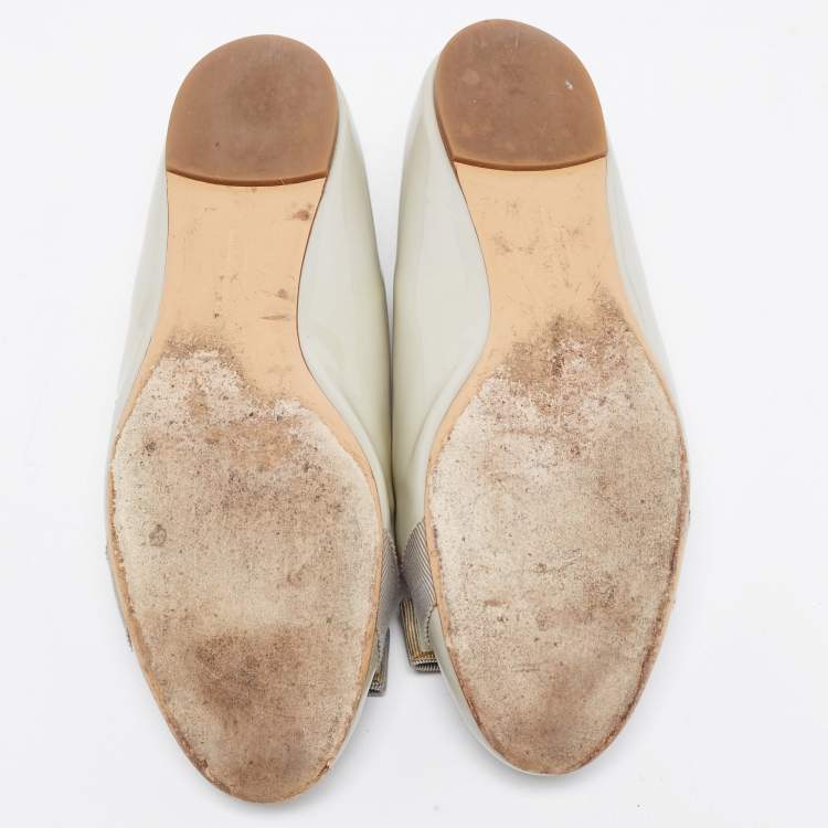 Pre Owned Salvatore Ferragamo Grey Patent Leather Varina Ballet Flats Size 39.5