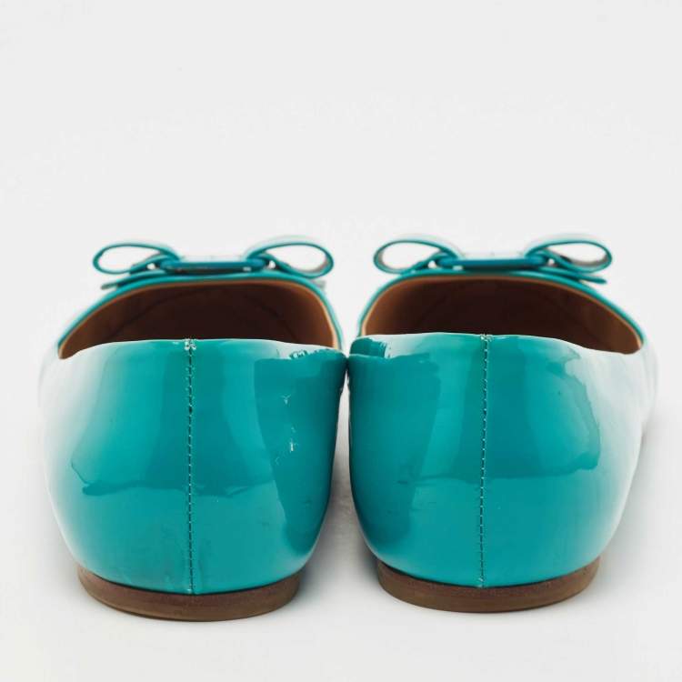 Pre Owned Salvatore Ferragamo Turquoise Patent Leather Varina Ballet Flats Size 39.5