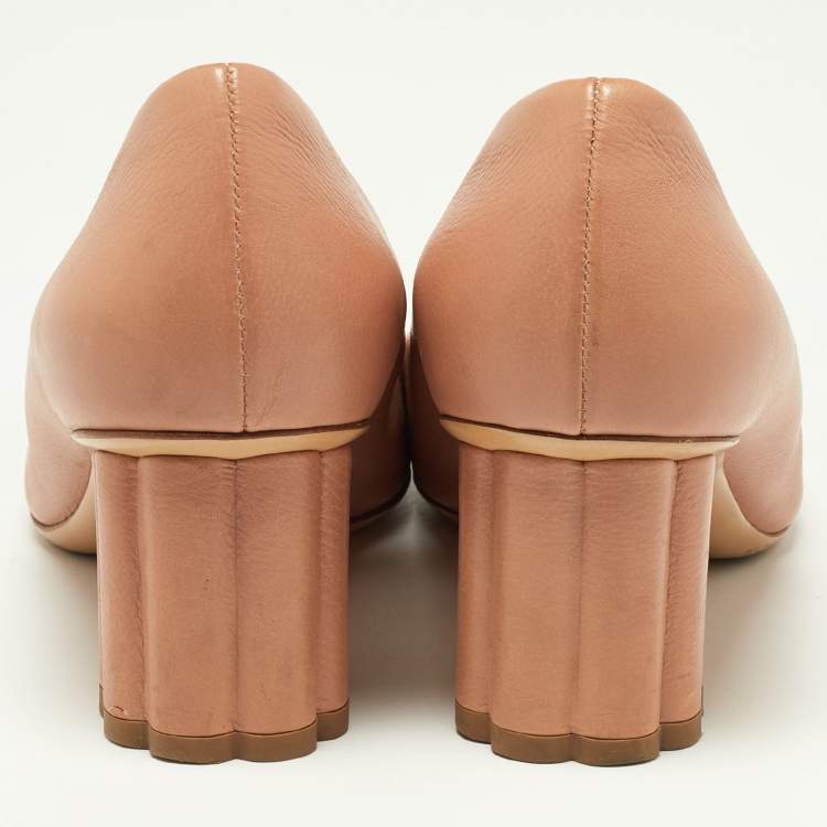 Pre Owned Salvatore Ferragamo Dusty Pink Leather Capua Block Heel Pumps Size 38