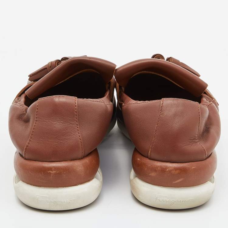 Pre Owned Salvatore Ferragamo Brown Leather Tassel Fringe Loafers Size 39.5