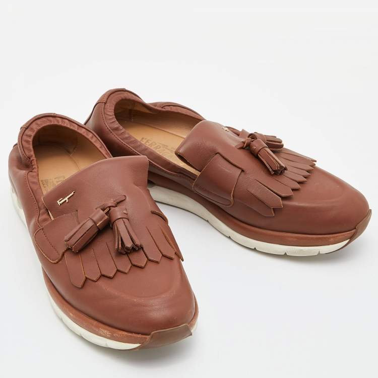 Pre Owned Salvatore Ferragamo Brown Leather Tassel Fringe Loafers Size 39.5