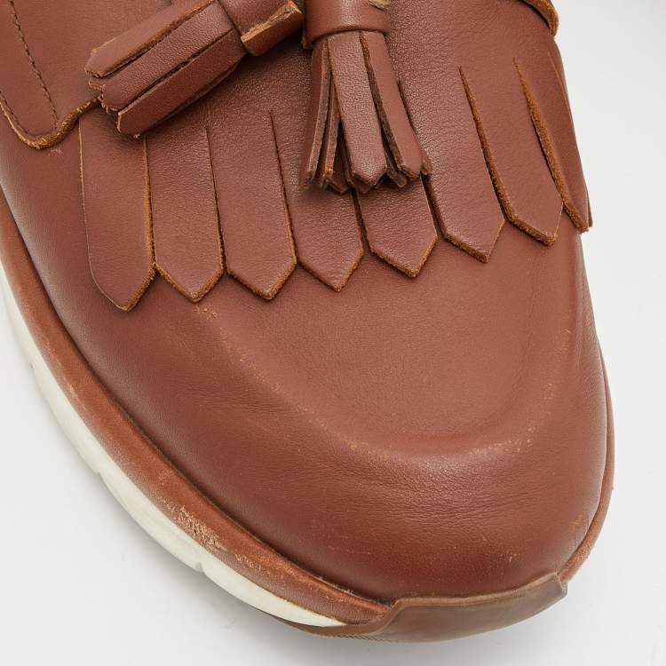 Pre Owned Salvatore Ferragamo Brown Leather Tassel Fringe Loafers Size 39.5