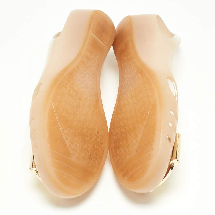 Pre Owned Salvatore Ferragamo Beige PVC Bermuda Ballet Flats Size 37.5