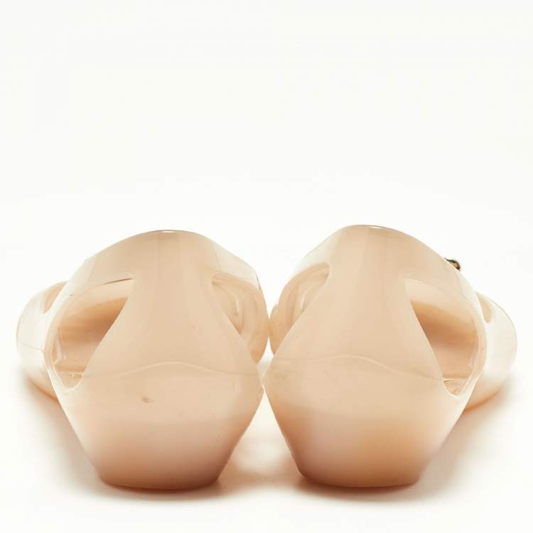 Pre Owned Salvatore Ferragamo Beige PVC Bermuda Ballet Flats Size 37.5
