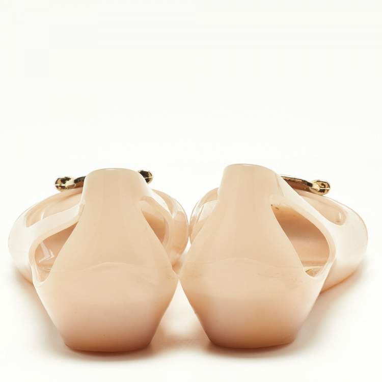 Pre Owned Salvatore Ferragamo Beige PVC Bermuda Ballet Flats Size 37.5