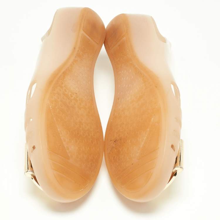 Pre Owned Salvatore Ferragamo Beige PVC Bermuda Ballet Flats Size 37.5
