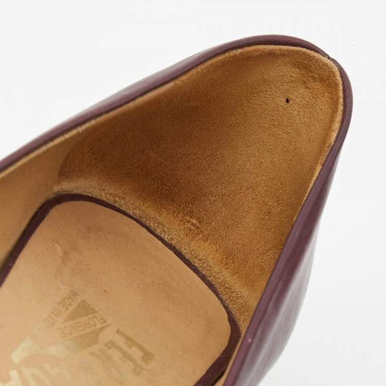 Pre Owned Salvatore Ferragamo Purple Leather Vara Bow Peep Toe Platform Pumps Size 37