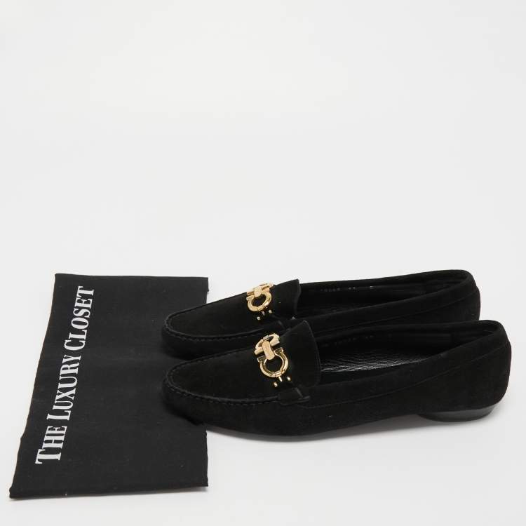 Pre Owned Salvatore Ferragamo Black Suede Gancini Loafers Size 41.5