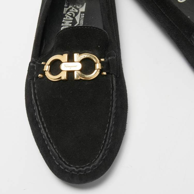 Pre Owned Salvatore Ferragamo Black Suede Gancini Loafers Size 41.5