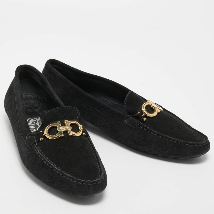 Pre Owned Salvatore Ferragamo Black Suede Gancini Loafers Size 41.5