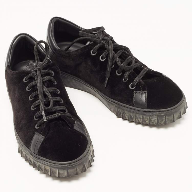 Pre Owned  Salvatore Ferragamo Black Velvet and Leather Low Top Sneakers Size 38 