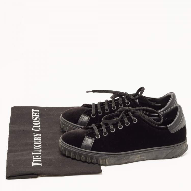 Pre Owned  Salvatore Ferragamo Black Velvet and Leather Low Top Sneakers Size 38 