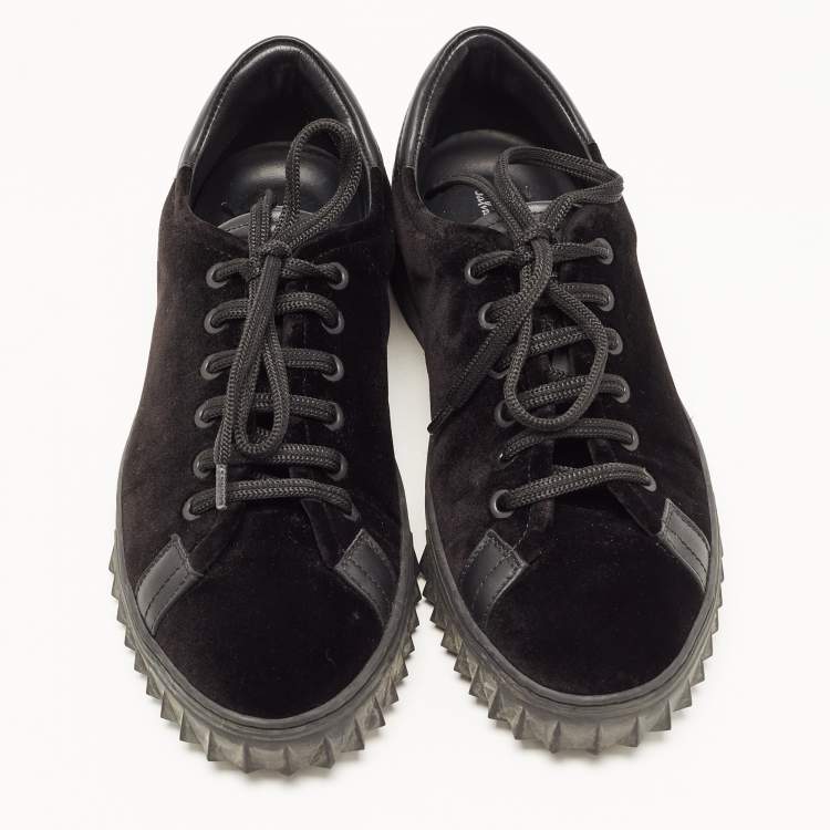 Pre Owned  Salvatore Ferragamo Black Velvet and Leather Low Top Sneakers Size 38 