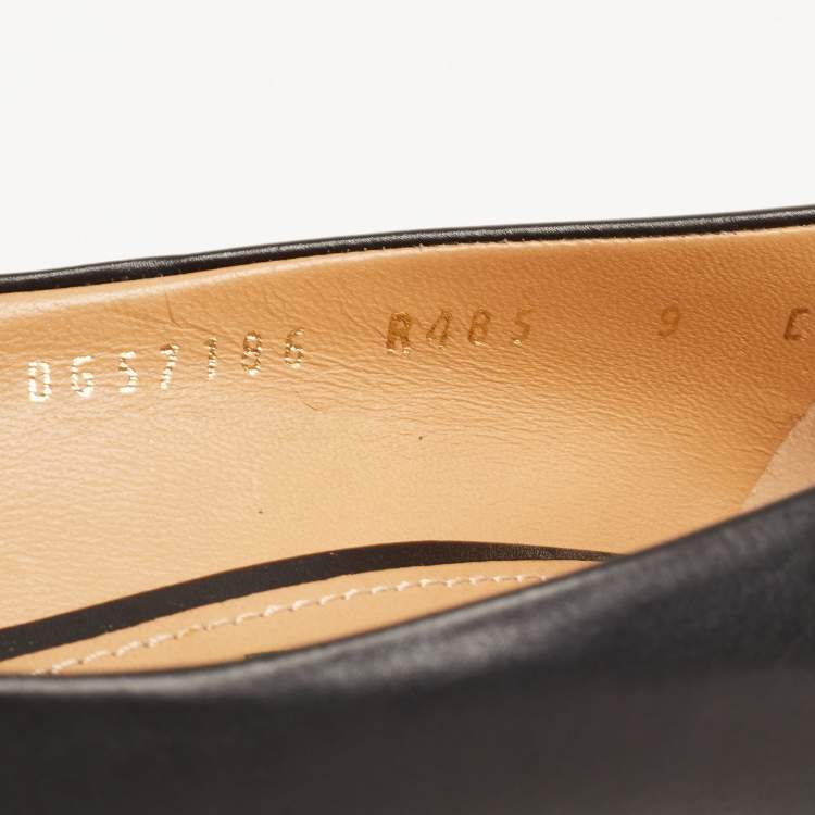 Pre Owned Salvatore Ferragamo Black Leather Vara Bow Peep Toe Pumps Size 39.5