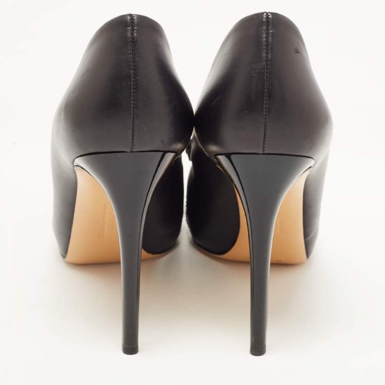 Pre Owned Salvatore Ferragamo Black Leather Vara Bow Peep Toe Pumps Size 39.5