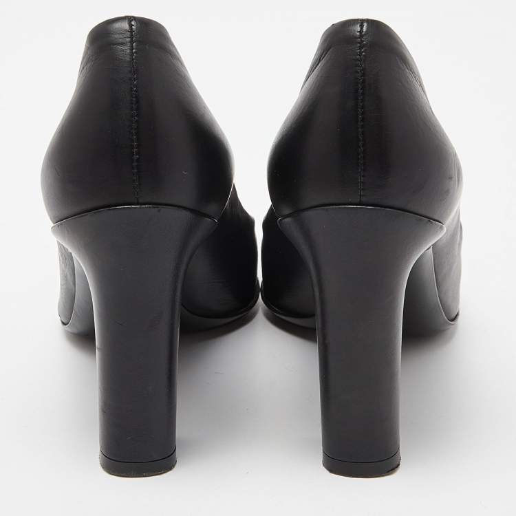 Pre Owned Salvatore Ferragamo Black Leather Bow Block Heel Pumps Size 37