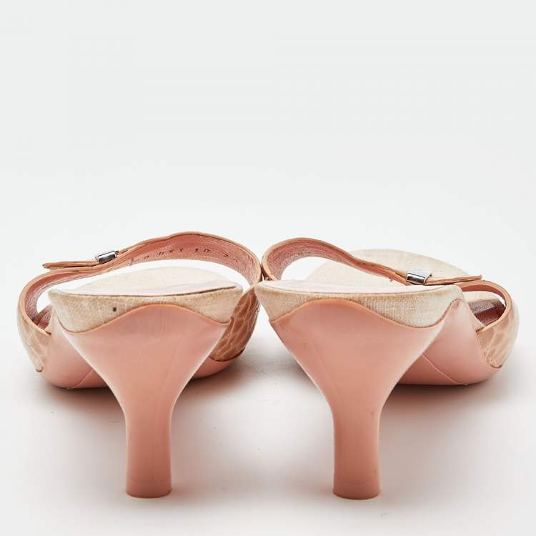 Pre Owned Salvatore Ferragamo Pink Croc Embossed Leather Slide Sandals Size 40.5 