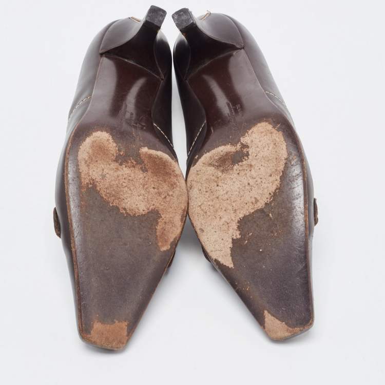 Pre Owned Salvatore Ferragamo Brown Leather Square Toe Pumps Size 38
