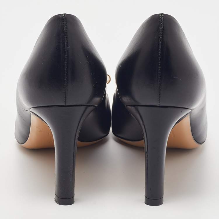 Pre Owned Salvatore Ferragamo Black Leather Lola Pumps Size 37.5