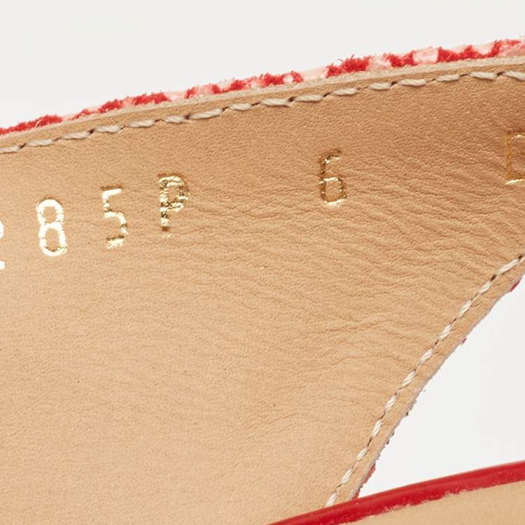 Pre Owned Salvatore Ferragamo Red Texture Suede  Vara Bow  Slingback Pumps Size 36.5