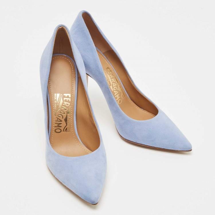 Pre Owned Salvatore Ferragamo Blue Suede Pointed Toe Pumps Size 35.5