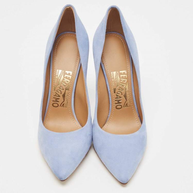 Pre Owned Salvatore Ferragamo Blue Suede Pointed Toe Pumps Size 35.5
