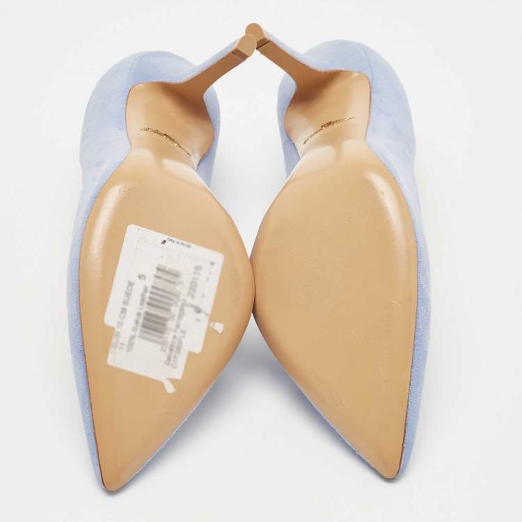 Pre Owned Salvatore Ferragamo Blue Suede Pointed Toe Pumps Size 35.5