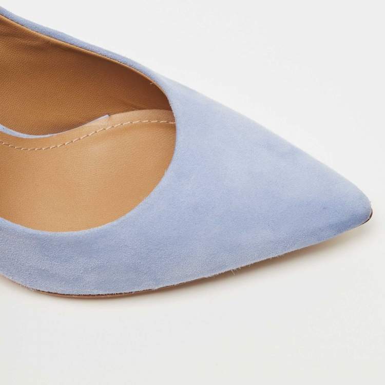 Pre Owned Salvatore Ferragamo Blue Suede Pointed Toe Pumps Size 35.5