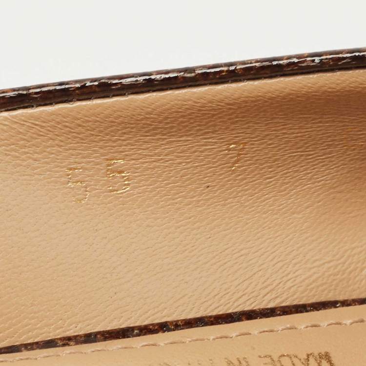 Pre Owned Salvatore Ferragamo Brown Lizard Embossed Leather Carla Vara Bow Pumps Size 37.5