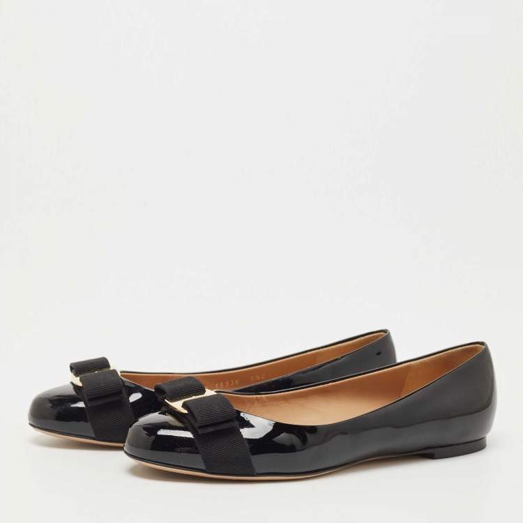 Pre Owned Salvatore Ferragamo Black Patent Leather Varina Ballet Flats Size 36