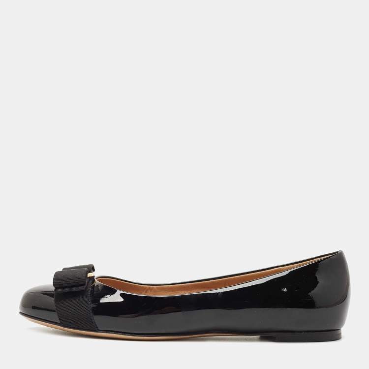 Varina bow-embellished quilted smooth and patent-leather ballet flats