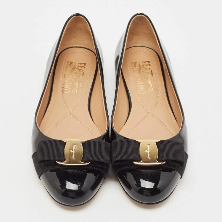 Pre Owned Salvatore Ferragamo Black Patent Leather Varina Ballet Flats Size 36