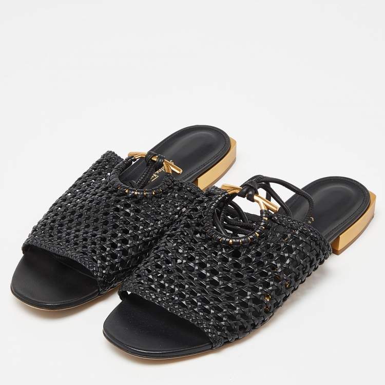Pre Owned Salvatore Ferragamo Black Braided Leather Gladiator Sandals Size 40