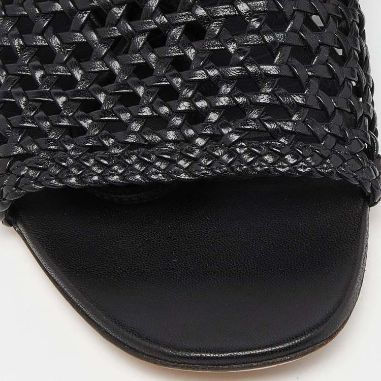 Pre Owned Salvatore Ferragamo Black Braided Leather Gladiator Sandals Size 40