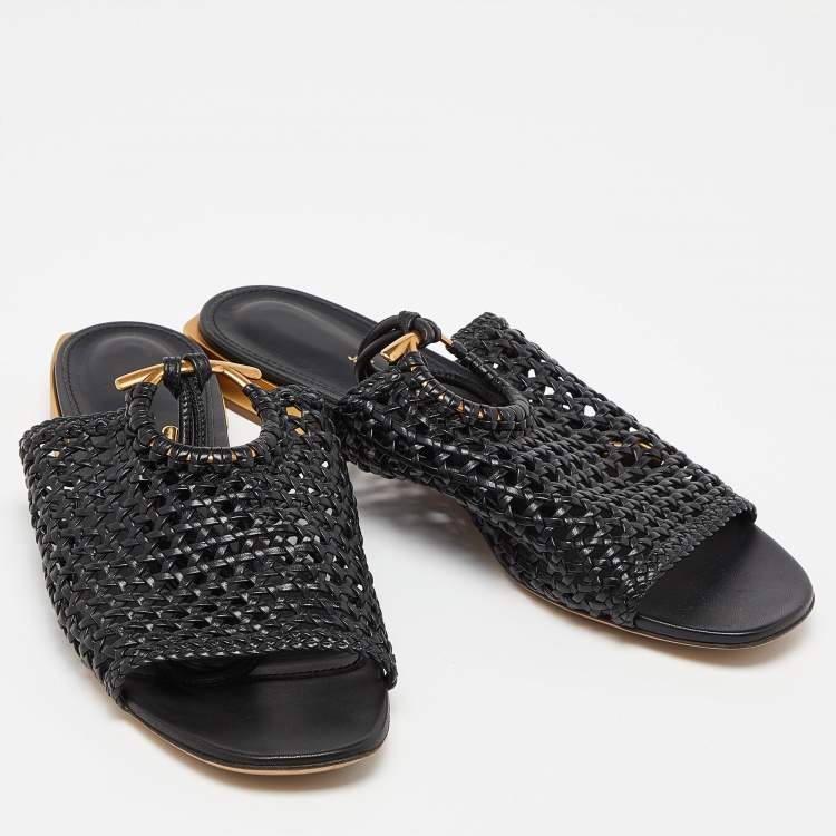 Pre Owned Salvatore Ferragamo Black Braided Leather Gladiator Sandals Size 40