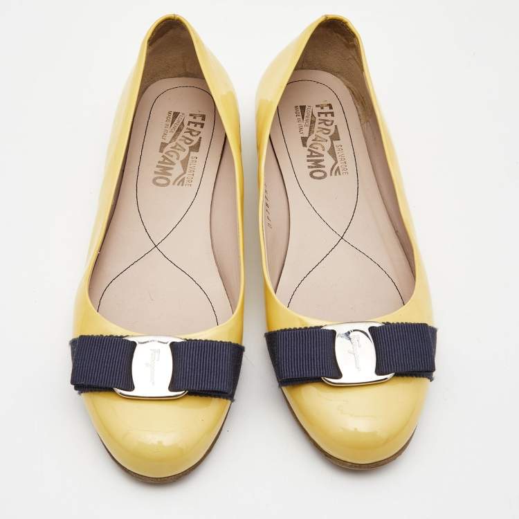 Pre Owned Salvatore Ferragamo Yellow Patent Leather Varina Ballet Flats Size 37